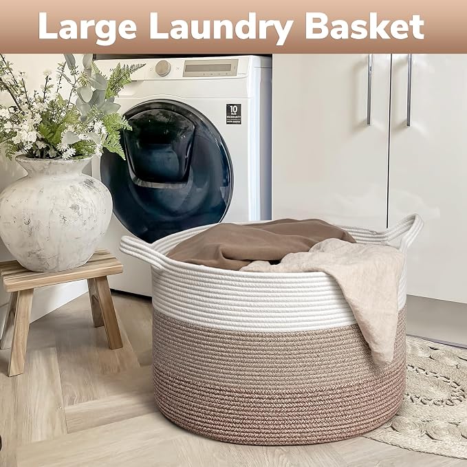 Goodpick Large Woven Basket for Blankets, Nursery & Living Room Decor, 85L | 21.7 x 21.7 x 13.8 In Baby Toy Storage Basket for Nursery, Blanket Basket for Living Room, Toy Bin, Light & Brown