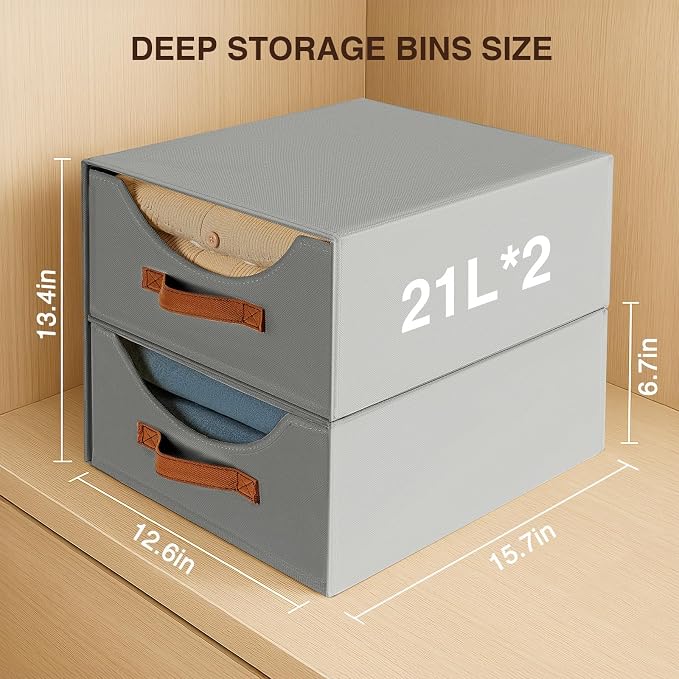 Homsorout Large Closet Organizers - Closet Storage Drawers for Clothes, Fabric Sotrage Bins with Handle, Collapsible Organizer Bins for Bedroom, Living Room, 4 Pack, Gray