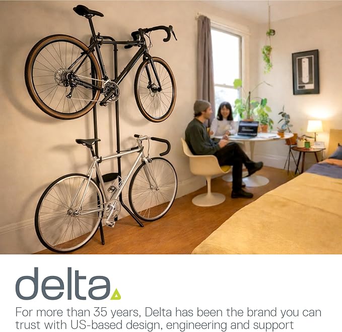 Delta Cycle Michelangelo 2 Bike Storage Rack Black - Gravity Fully Adjustable Bike Storage Garage For Road, MTB, and Hybrid Bicycles - Vertical Bike Rack Holds Up To 80 lbs