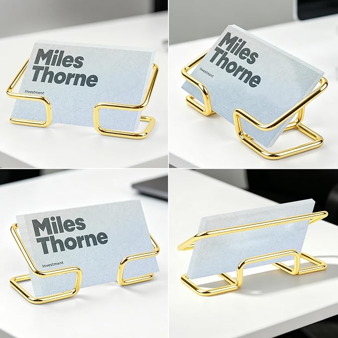 Gold Desk Accessories Set 3-in-1: Metal Business Card Holder & Pen Cup,Cell Phone Stand - Aesthetic Office Decor for Women - Metal Pencil Holder & Phone Holder for Desk Organizer