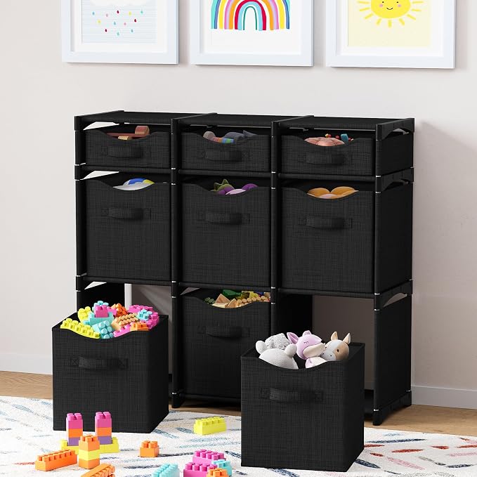 Cube Storage Organizer with Storage Bins Included - The Perfect Closet Organizers and Storage Solution. Includes 9 Storage Cubes, Great For Toy Storage, Closet Storage, Clothes Storage (Black)