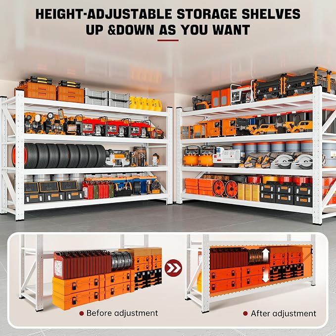 RAVIGIN 5000LBS Storage Shelves,60" W Garage Shelving Heavy Duty Metal Adjustable Garage Shelves, Shelving Units Industrial Shelving for Warehouse,60" W x 24" D x 70" H,White