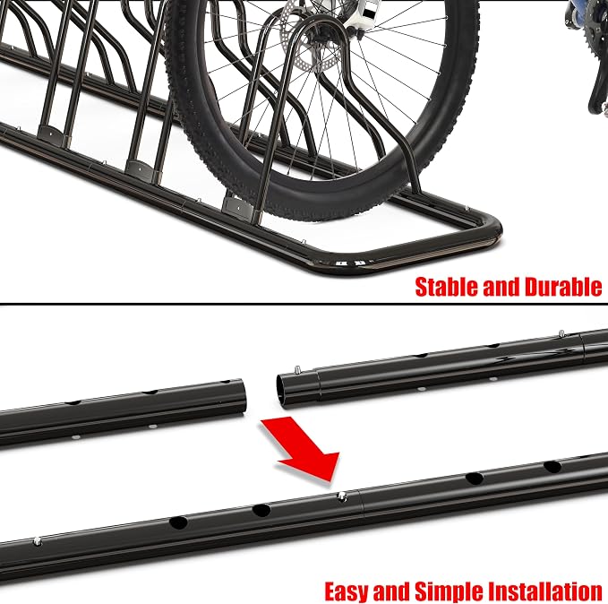 Simple Houseware 5-Bike Adjustable Floor Storage Rack for Garage, Black | Bicycle Parking Stand Organizer for Road and Kids Bikes