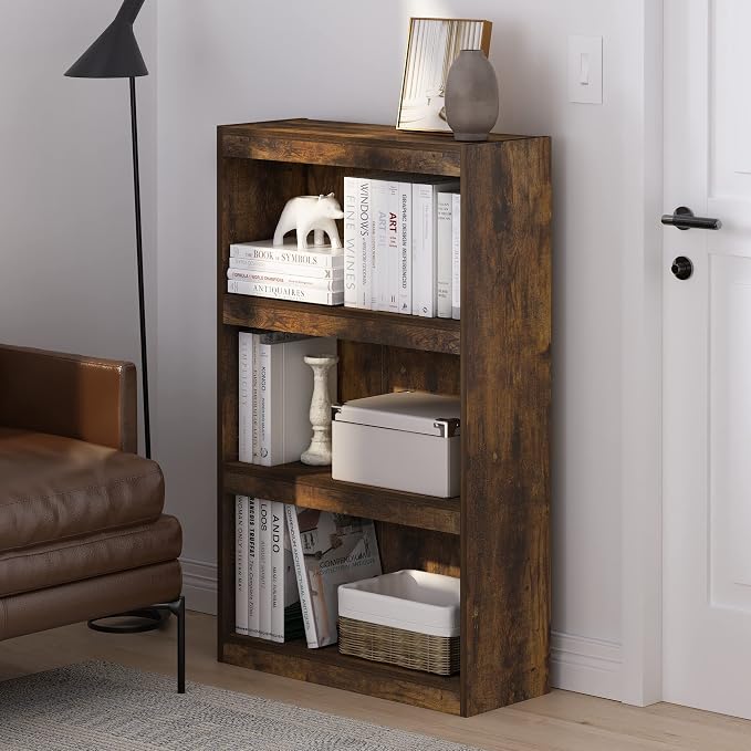Furinno Jaya Enhanced Home Bookcase 3-Tier Adjustable Bookshelf, Amber Pine
