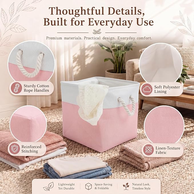 6 Pack Pastel Foldable Storage Bins , 11 Inch Cube Fabric Storage Baskets | Foldable Fabric Cube Baskets with Reinforced Handles,pastel baskets for Classroom, Shelves, Closets, Room Organization
