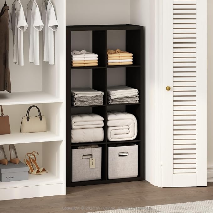 Furinno Cubic Extra Thick 8-Cube Closet Organizers and Storage, Dark Oak | 14.6 x 30 x 58 in, Open Shelf Closet Storage, Closet Organizer, for Wardrobe, Bedroom, Living Room