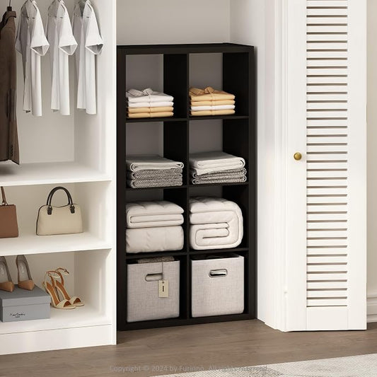 Furinno Cubic Extra Thick 8-Cube Closet Organizers and Storage, Dark Oak | 14.6 x 30 x 58 in, Open Shelf Closet Storage, Closet Organizer, for Wardrobe, Bedroom, Living Room