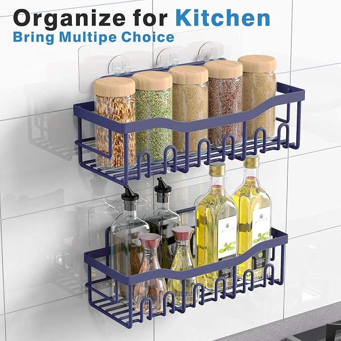 EUDELE 2 Pack Shower Caddy, Adhesive Organizer for Bathroom & Kitchen Storage, No Drilling, Rustproof Stainless Steel Shelf Organizer
