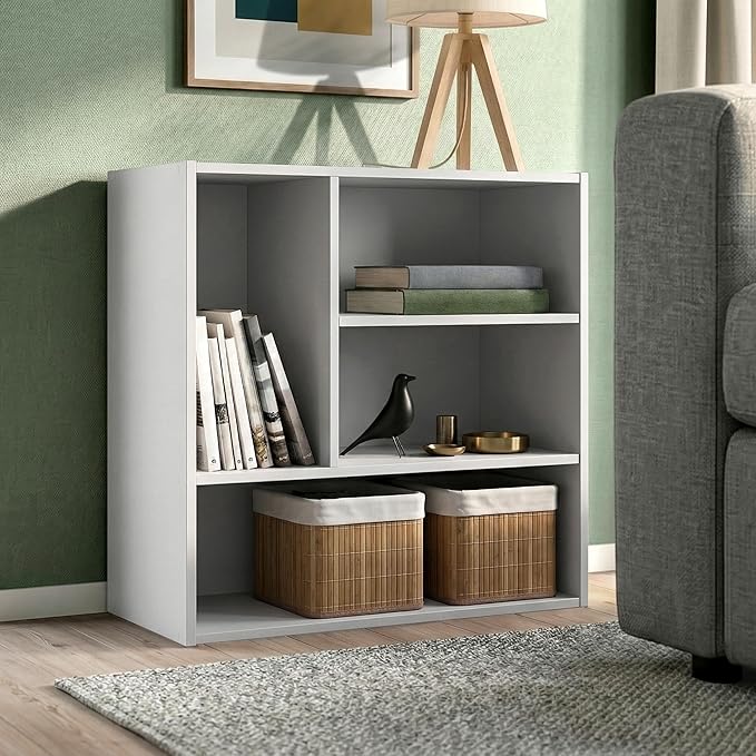 Homes: Inside + Out Apexa 4-Vertical Storage Organizer Shelves, Stackable Wood Bookcase for Organization, Dorm Teen Room Decor & Home Office, White