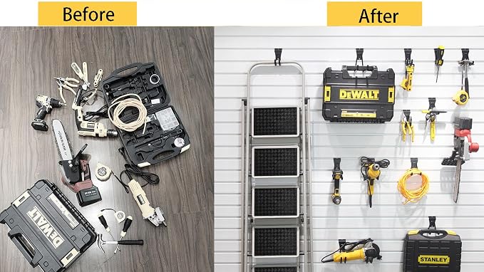 Slatwall Hooks 14 Pack, Heavy Duty Garage Wall Organizer, Multi-Size Hanging Hooks Compatible with Proslat, StoreWALL and HandiWall