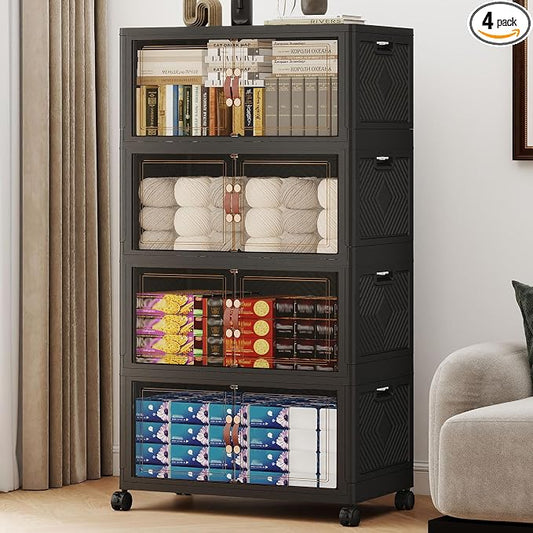 384QT Extra Large Stackable Storage Bins with Lids | & Wheels & Door, 96Gal Foldable Collapsible Closet Organizers, Plastic containers drawers for bedroom Dorm