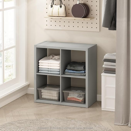 Furinno Cubic Extra Thick 4-Cube Closet Organizers and Storage, Light Grey | 14.6 x 30 x 30 in, Open Shelf Closet Storage, Closet Organizer, for Wardrobe, Bedroom, Living Room
