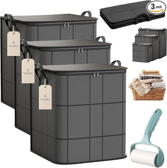 210L Spacious Moving Storage Bin, Large Zippered Fabric Organizer with Reinforced Handles, Foldable Blanket Storage Bag for Bedding, Clothes, Quilts, Comforters and Moving Day，3：L: 19.7x23.6 in