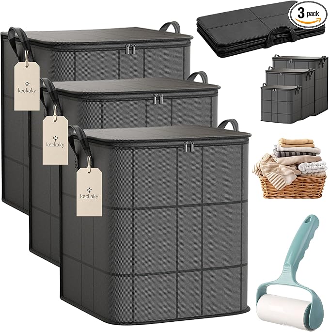 210L Spacious Moving Storage Bin, Large Zippered Fabric Organizer with Reinforced Handles, Foldable Blanket Storage Bag for Bedding, Clothes, Quilts, Comforters and Moving Day，3：XL: 23.6x27.6 in ﻿