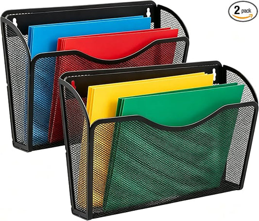 Gawerk Mesh Hanging Wall File Holders, Metal Vertical Wall Basket Mail Organizer for Office/Home (Black, 2 Pack Wall Mounted)