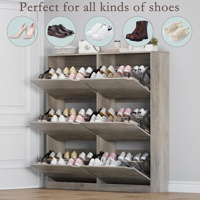 BORNOON Shoe Cabinet with 6 Flip Drawers, Slim Narrow Shoe Storage Cabinet, Freestanding Shoe Organizer for Entryway, Hallway, Foyer