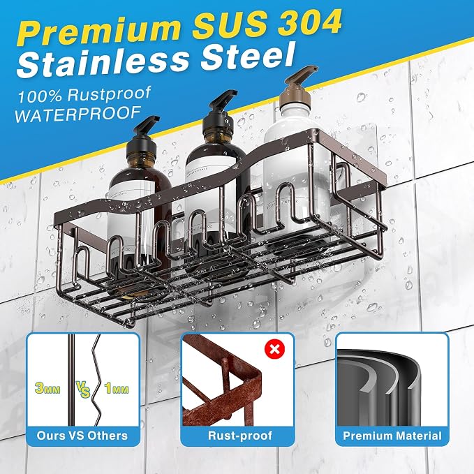 5-Pack Shower Caddy, No Drill Adhesive Shower Organizer, Rustproof Stainless Steel Bathroom Organizer, Space-Saving Bathroom Shelves for Apartment Essentials, Kitchen Storage Home Decorr-Larger