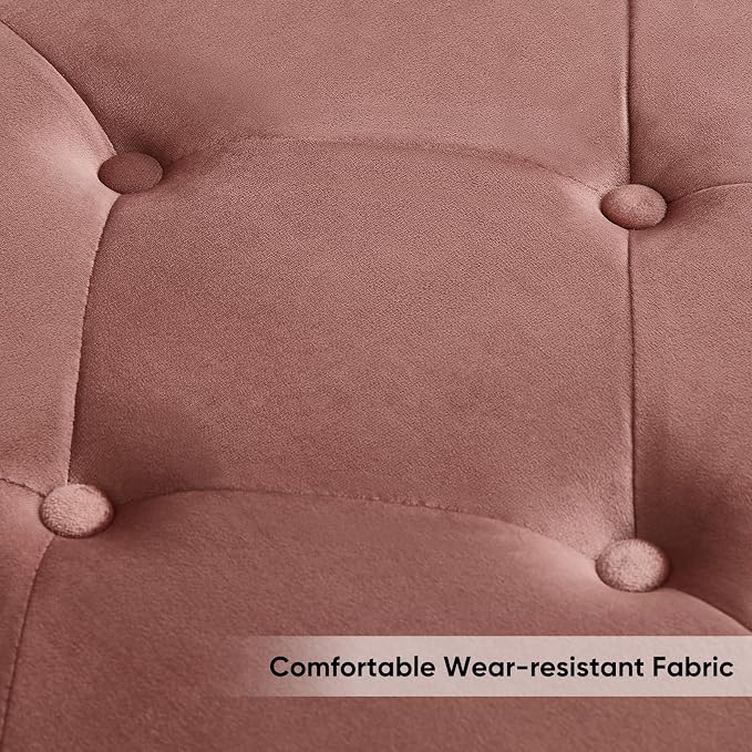 65" End of Bed Storage Bench, Modern Storage Benches for Foot with Tufted Button and Gold Legs, Upholstered Window Ottoman Benches with Armrests, Rose Gold