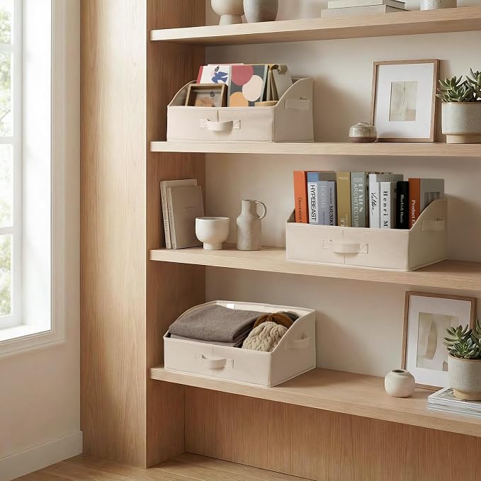 GRANNY SAYS Trapezoid Closet Storage Bins, Medium, Khaki, 3-Pack | Closet Organizer Bins for Shelf, Closet Organizers and Storage for Purses, Clothes, Toys, Towels, 16½"Lx11"Wx7¾"H