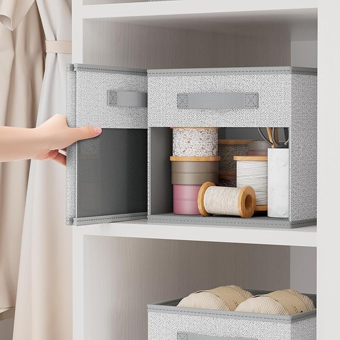 DIMJ Cube Bins, 12.2-Inch Storage Bins Cubes with Window, 6 Packs Collapsible Storage Bins with Handles, Closet Storage Baskets for Organizing Living Room, Office, Blended