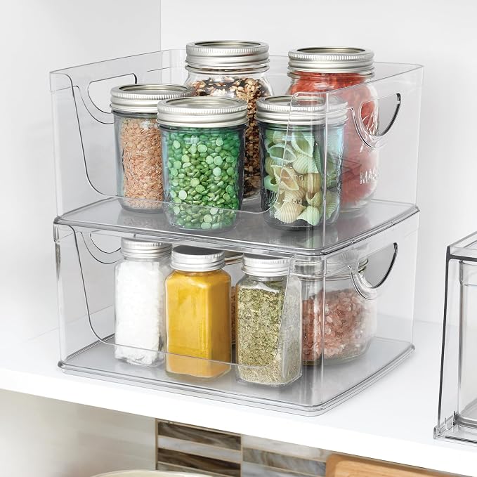iDesign Stackable Open-Front Storage Bins with Handles, Set of 4, Clear | For Kitchen and Pantry