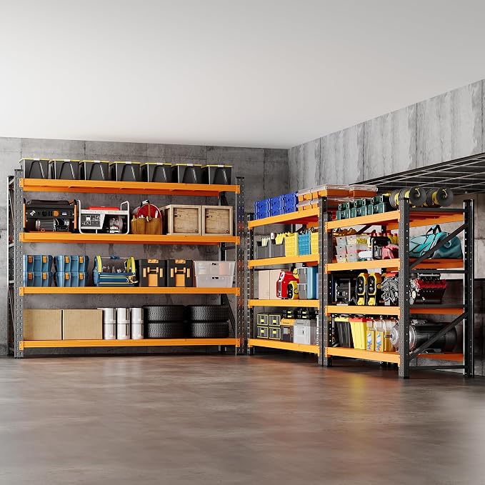 BYNSOE 78.8" W Storage Shelves 7000lbs Garage Metal Shelving Heavy Duty Garage Shelves Adjustable Storage Shelves for Industrial, Factory, (Black Orange, 78.8" W X 24" D X 78.8" H)