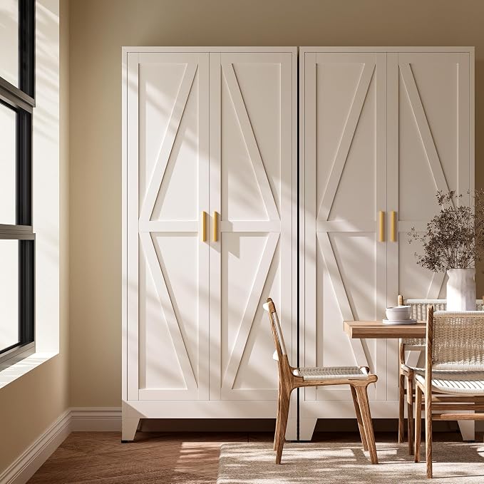 71" H White Pantry Cabinet,Metal Storage Cabinets with Doors and Shelves,Tall Food Kitchen Cabinets,Farmhouse Kitchen Cabinet,Freestanding Cabinet