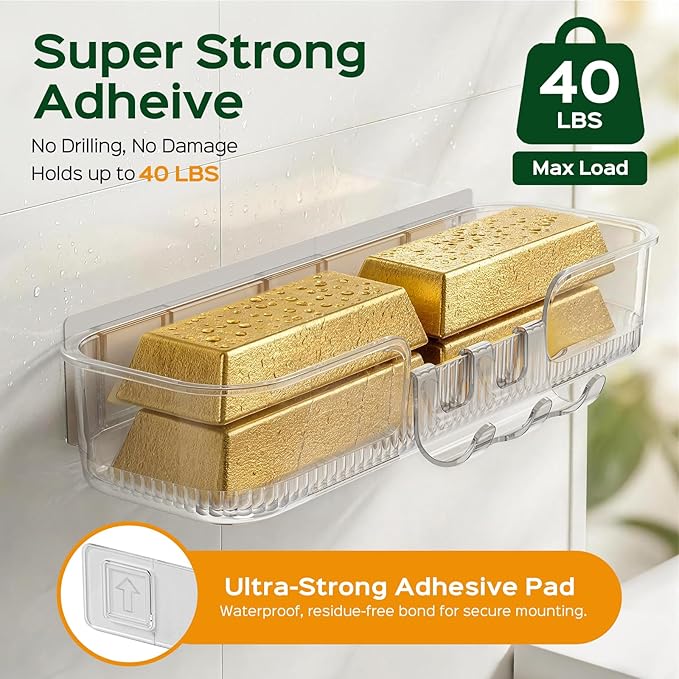HAMITOR Adhesive Shower Caddy for Bathroom：5 Pack Clear Bath Shelves No Drilling for Modern Renters & Home Decor - Rustproof Acrylic Shower Organizer for Bathroom Storage