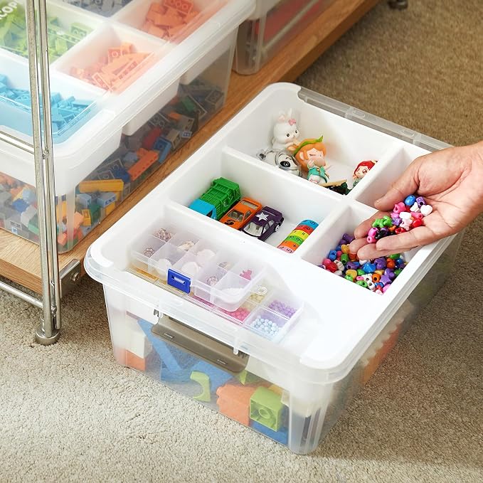 MACOPRO 17QT Clear Plastic Box Craft Storage Bin with Removable Tray & Lid | 1-pack container, art supply organizer for playdoh, sewing, beads & craft tools, space-saving stackable bins organization