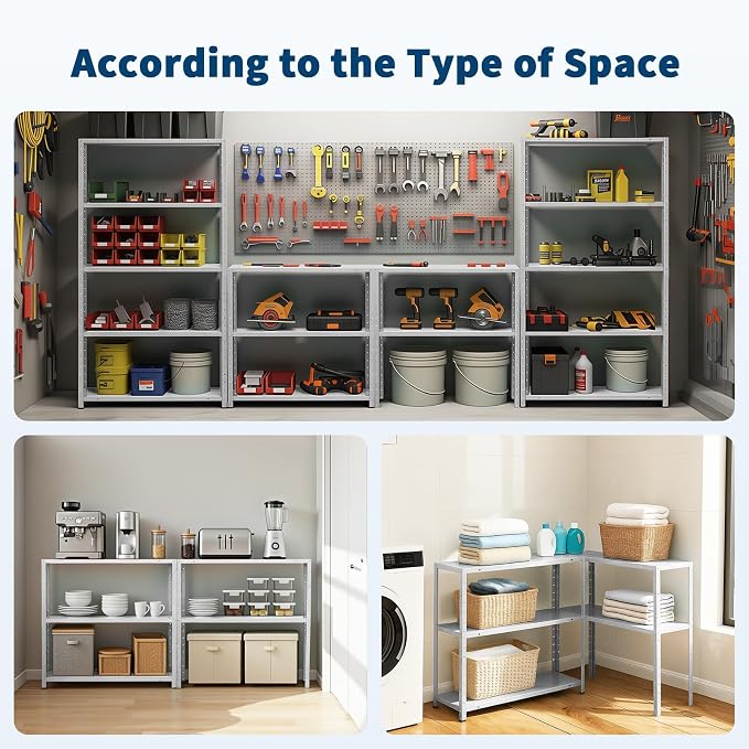 Storage Shelves, Heavy Duty Garage Storage Shelves 5-Tier Metal Shelving Unit for Kitchen Pantry Basement Bathroom Laundry, Adjustable Shelving, 2500 LBS Capacity, 35.4" L x 12" W x 68" H