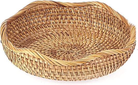 Hipiwe Natural Rattan Tray 8.5" Wicker Storage Bowls Hand Woven Basket Tray for Bread Fruit Key Round Fruit Baskets for Kitchen Entryway Tabletop Decorative Baskets Bowl