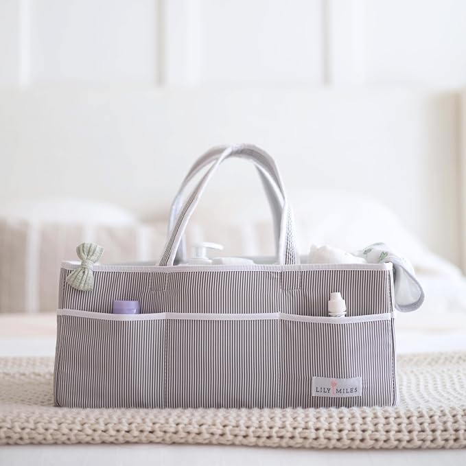 Baby Diaper Caddy - Organizer Tote for Infant Boy or Girl - Baby Shower Basket - Nursery Must Haves - Registry Favorites - Newborn Caddie Car Travel - Gray/Mint, Extra Large