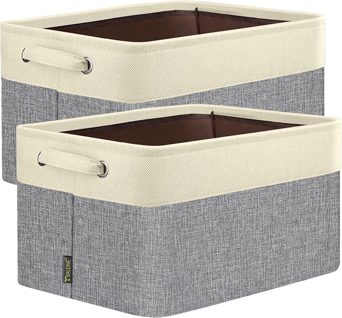 BALEINE 2 Pack Fabric Closet Storage Bins for Shelves, Linen Closet Organizers and Storage, Decorative Baskets for Organizing, Shelf, Clothes, Home, Office (Grey, 14''x10''x8.5'')