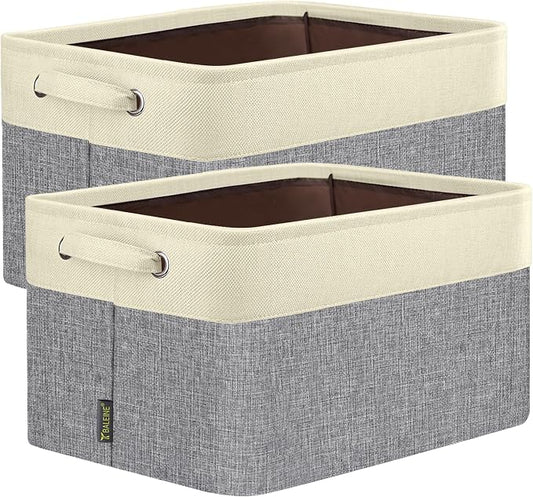 BALEINE 2 Pack Fabric Closet Storage Bins for Shelves, Linen Closet Organizers and Storage, Decorative Baskets for Organizing, Shelf, Clothes, Home, Office (Grey, 17''x13''x10.5'')