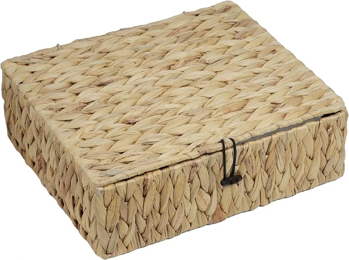 Water Hyacinth Wicker Storage Basket with Lid, Large | Rectangular Woven Box, Shelf Organizer Bin, Multipurpose Home Storage, Decorative Basket, Natural Decor