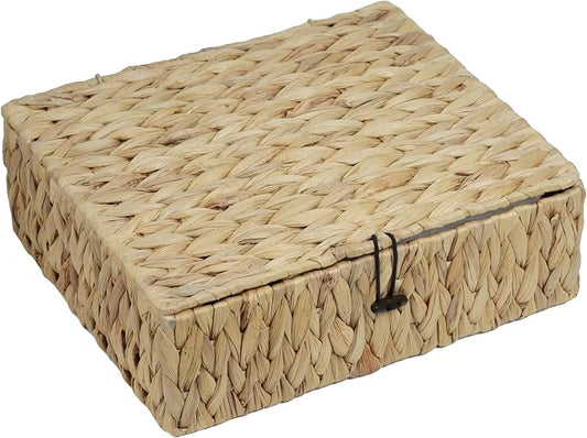 Water Hyacinth Wicker Storage Basket with Lid, Large | Rectangular Woven Box, Shelf Organizer Bin, Multipurpose Home Storage, Decorative Basket, Natural Decor