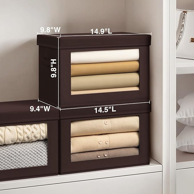 Homsorout Brown Fabric Storage Bins with Lids - 6 Pack Modern Lidded-Home Storage Bins, 14 Inch. - Perfect for Clothes, Books, CD, Office Supplies