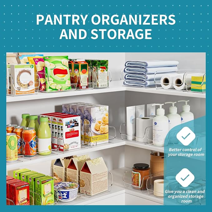 Ettori Set of 6 Clear Plastic Storage Bins - The Ultimate Pantry Organizers and Storage Solution for Kitchen, Cabinet, and Refrigerator Organization