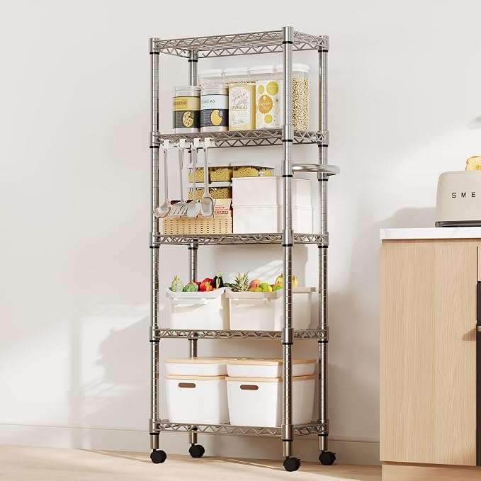 Garvee 61" H Storage Shelves with Wheels 1100LBS Rolling Metal Wire Rack