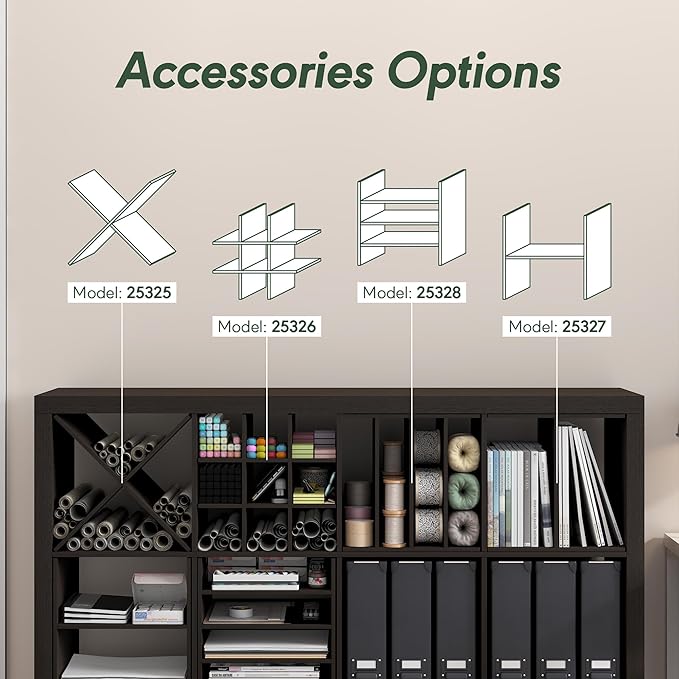 Furinno Cubicle X-Shelf Cube Insert, 3-Shelf Cube Organizer, Dark Oak | 12.9W x 12.9H, Accessory, Fits into Triple Thick Cubes Series, IKEA Kallax, for Organizers and Storage
