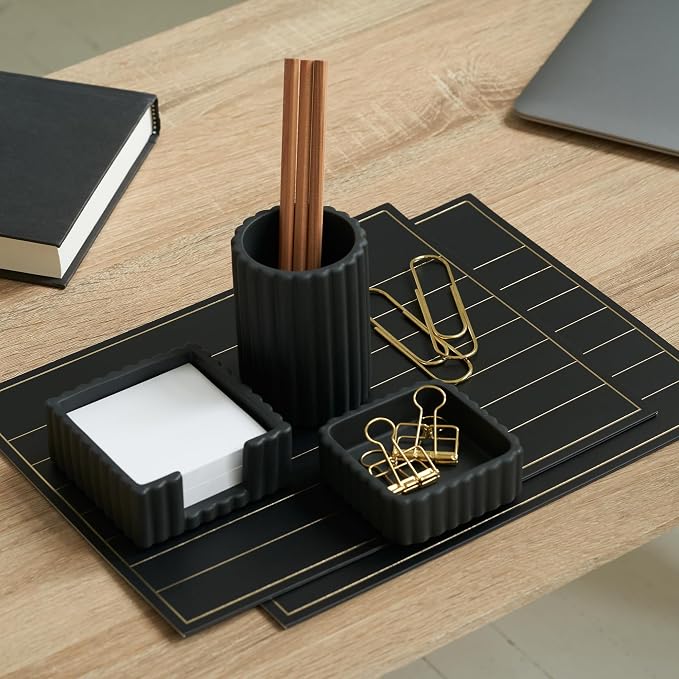 Aesthetic Desk Organizer Set of 3 For Your Office - Sturdy Concrete Desktop Accessories For Women Enhance Any Office Decor - Set incl. Pen Holder, Paperclip Storage & Sticky Note Holder for Teacher
