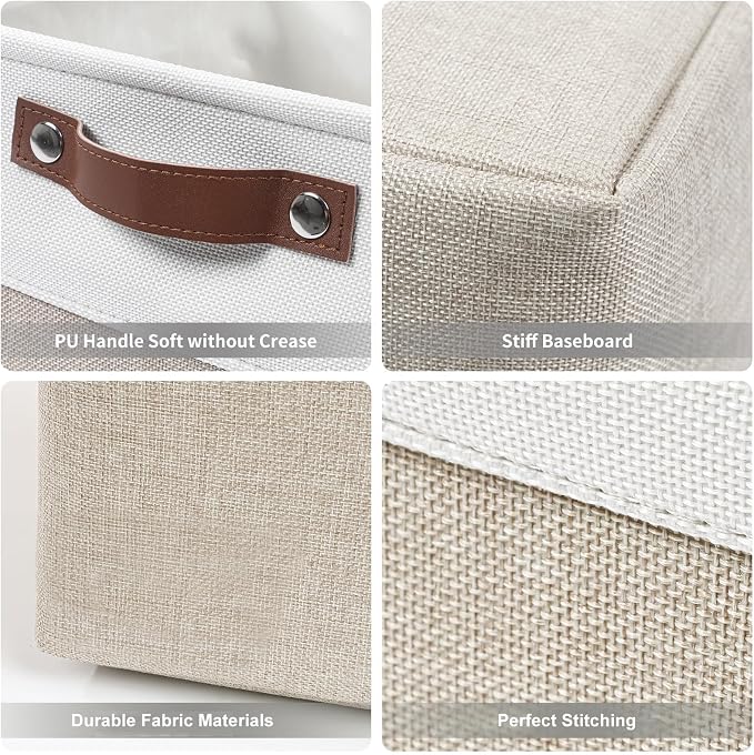 Bagnizer Large Fabric Storage Baskets | 50L Storage Bins, Decorative Linen Closet Baskets with Handles for Organizing, Shelf, Toys, Clothes, Home, Office, Nursery, 17x12x15Inches (Beige&White)