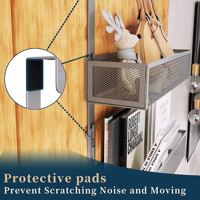 Consumest Over The Door Hooks Organizer - 3 Tier Door Hanger with 9 Coat Hooks & 2 Mesh Basket, Back Storage Organizer Hanging Towels for Bathroom, Bedroom, Grey