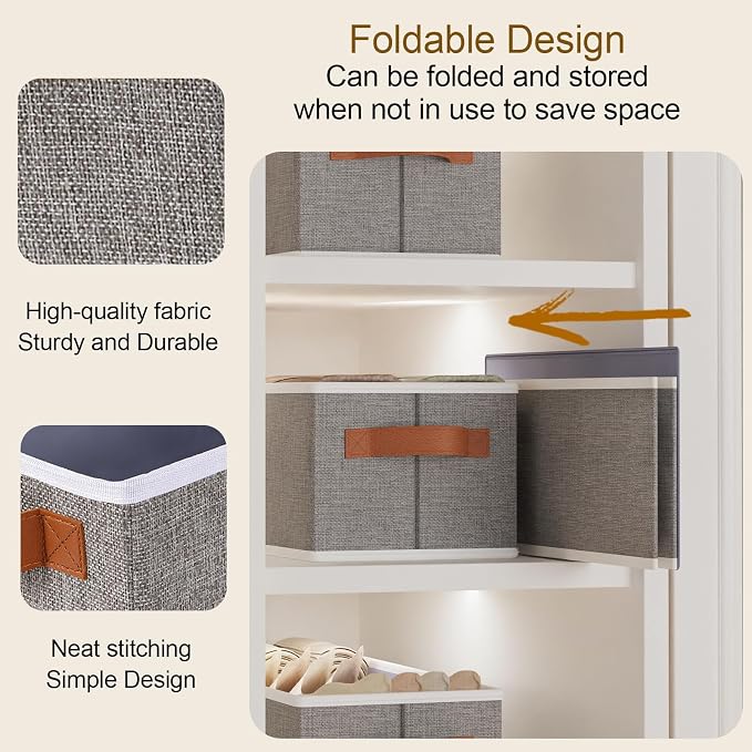 Foldable Long Storage Boxes,15x6x5 In,Gray Fabric Bins,3-Pack | Storage Basket with Double Handles,Damp-Proof PP Panel Organizer Bins,Decorative Linen Bathroom Containers