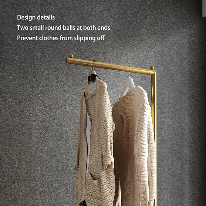 Gold clothing rack with Marble Base,Modern clothes racks for hanging clothes,7-shaped coat rack Freestanding Small garment rack Clothes Hanging Rack for Small Space,Bedroom or cloakrooms
