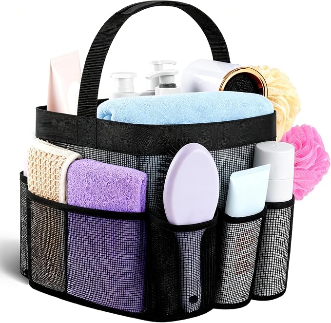 Mesh Shower Caddy Portable - 9 Pockets for College Dorm Room Essential | Large Capacity Mesh Shower Caddy with 9 Pockets, Portable Hanging Toiletry Bag for College Dorm, Gym, Camping and Beach