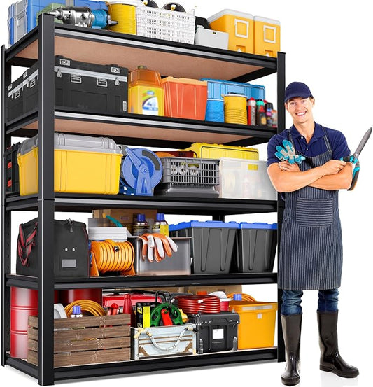 71" H x 46" W x 18" D Garage Shelving Unit, 2050LBS Heavy Duty Metal Storage Shelves, 5 Tier Adjustable Utility Steel Rack, Freestanding Organizer for Warehouse, Pantry, Basement, Shop Black