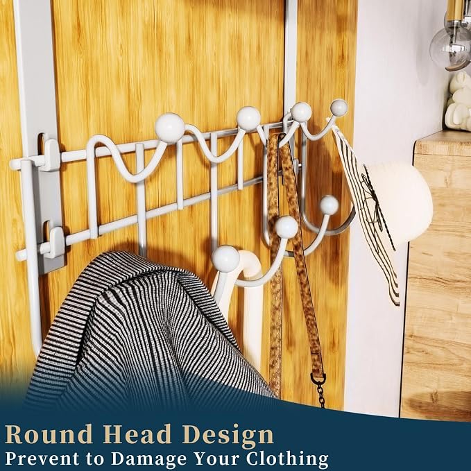 Consumest Over The Door Hooks Organizer - 3 Tier Door Hanger with 9 Coat Hooks & 2 Mesh Basket, Back Storage Organizer Hanging Towels for Bathroom, Bedroom, Silver