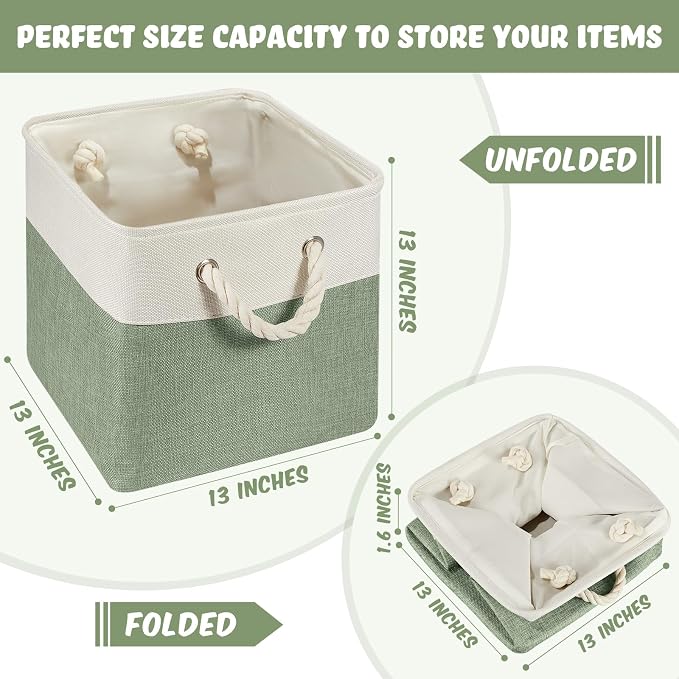 Geiserailie 6 Pcs 13 x 13 Inch Cube Storage Bins Fabric Storage Organizer Bins Foldable Cube Baskets with Sturdy Carry Handles Wicker Baskets for Home (Morandi Colors)