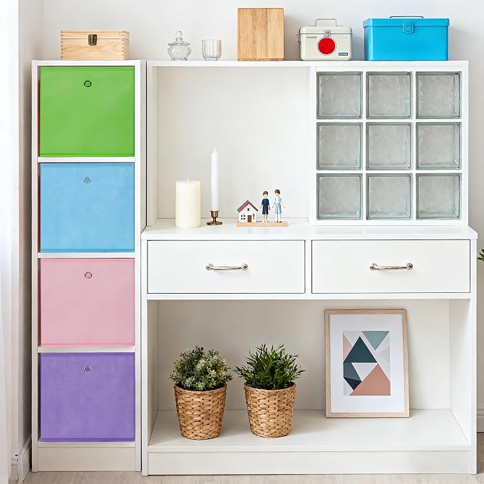 Garvee 12 Pack Storage Cubes, 10.2" Foldable Organizer for Cube Shelves | Colorful Storage Boxes with Reinforced Cardboard Bases Metal Handle, Breathable Fabric for Kids Room, Living Room & Bedroom